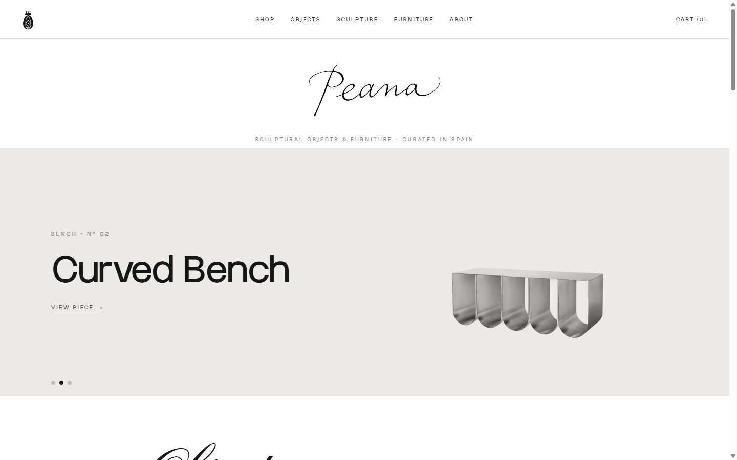 PEANA storefront, desktop